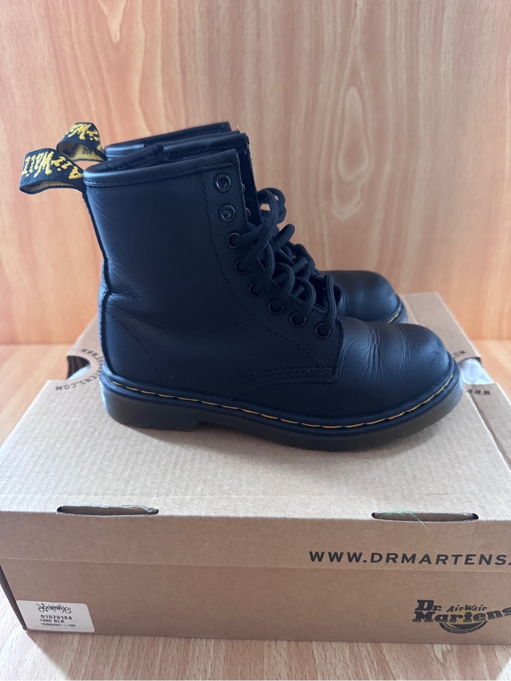 Dr. Martens Kids Black Leather Lace-Up Combat Boots with Side Zip